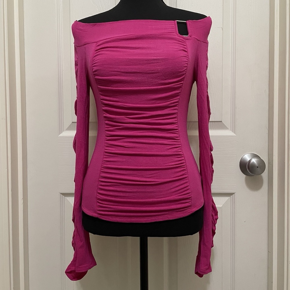 NEW Arden B Off Shoulder Slouchy Top Ruched Hot Pink Vintage Y2K Barbie USA Made